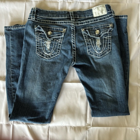 Women’s LA Idol Distressed Ripped Jeans with Faux Rhinestones Size 11 - Picture 2 of 4